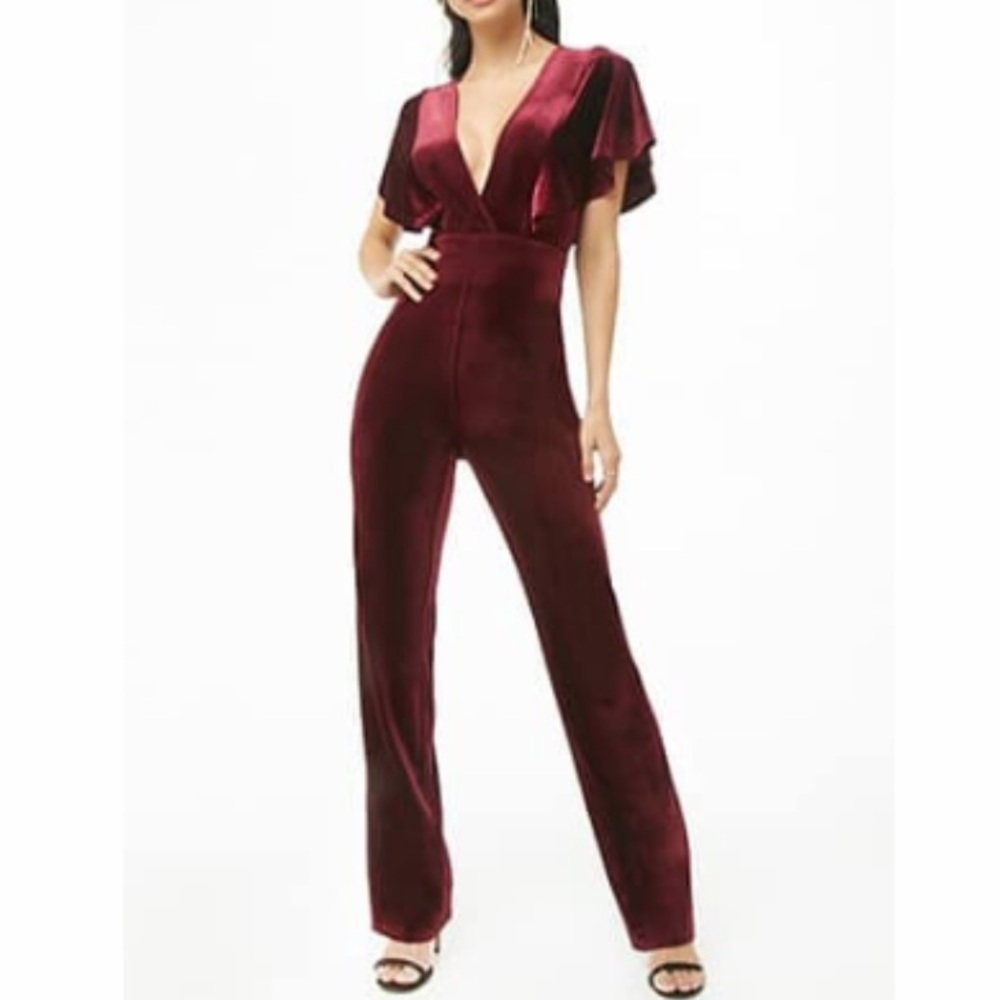 Burgundy Velvet Jumpsuit